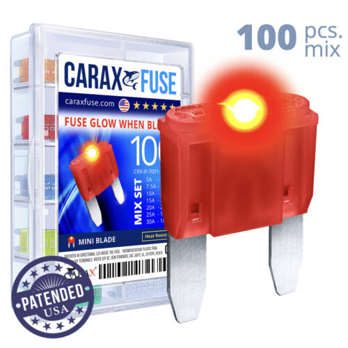 CARAX Glow Fuse. MINI Blade Mix Kit 100 pcs. Small/APM/ATM Blade Fuse.