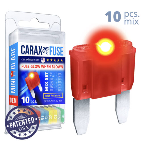 CARAX Glow Fuse. MINI Blade Mix Kit 10 pcs. Small/APM/ATM Blade Fuse.