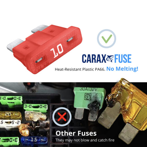 CARAX Glow Fuse. STANDARD Blade Fuse - No Melting. High-Quality Materials. Heat-Resistant