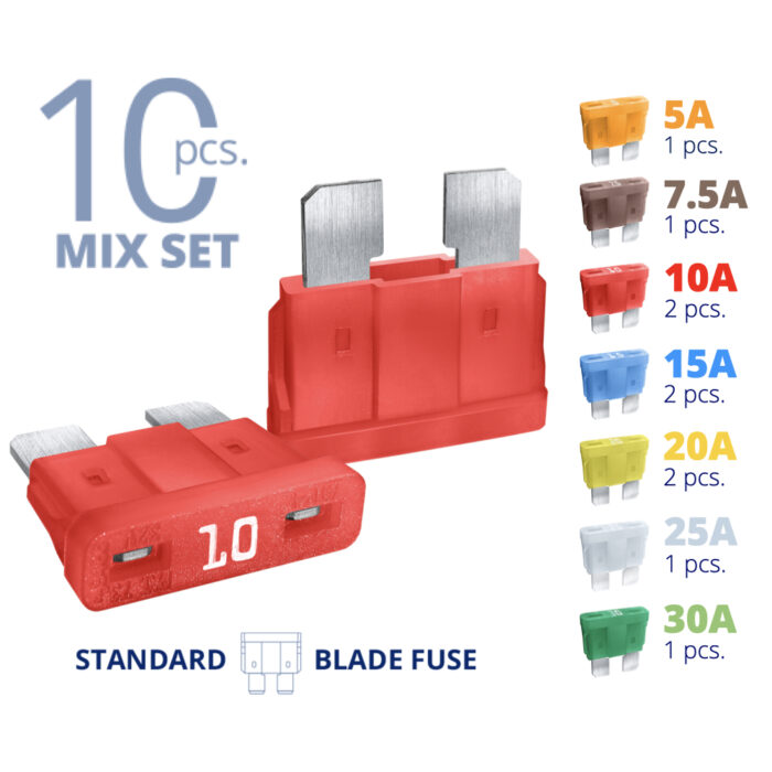 CARAX Glow Fuse. Smart STANDARD Mix Fuse 10 pcs.: 5A, 7.5A, 10A, 15A, 20A, 25A, 30A