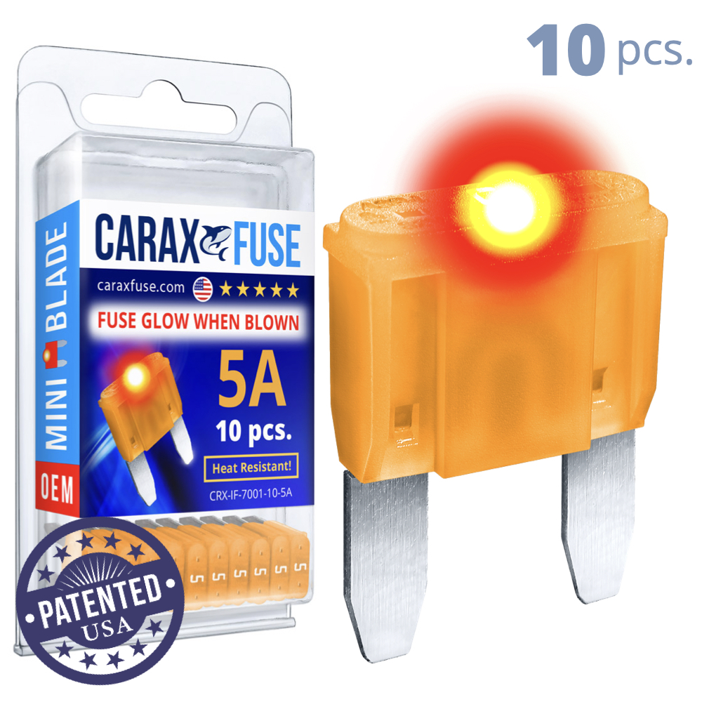CARAX Glow Fuse. MINI Blade Kit 5A 10 pcs. Small/APM/ATM Blade Fuse.