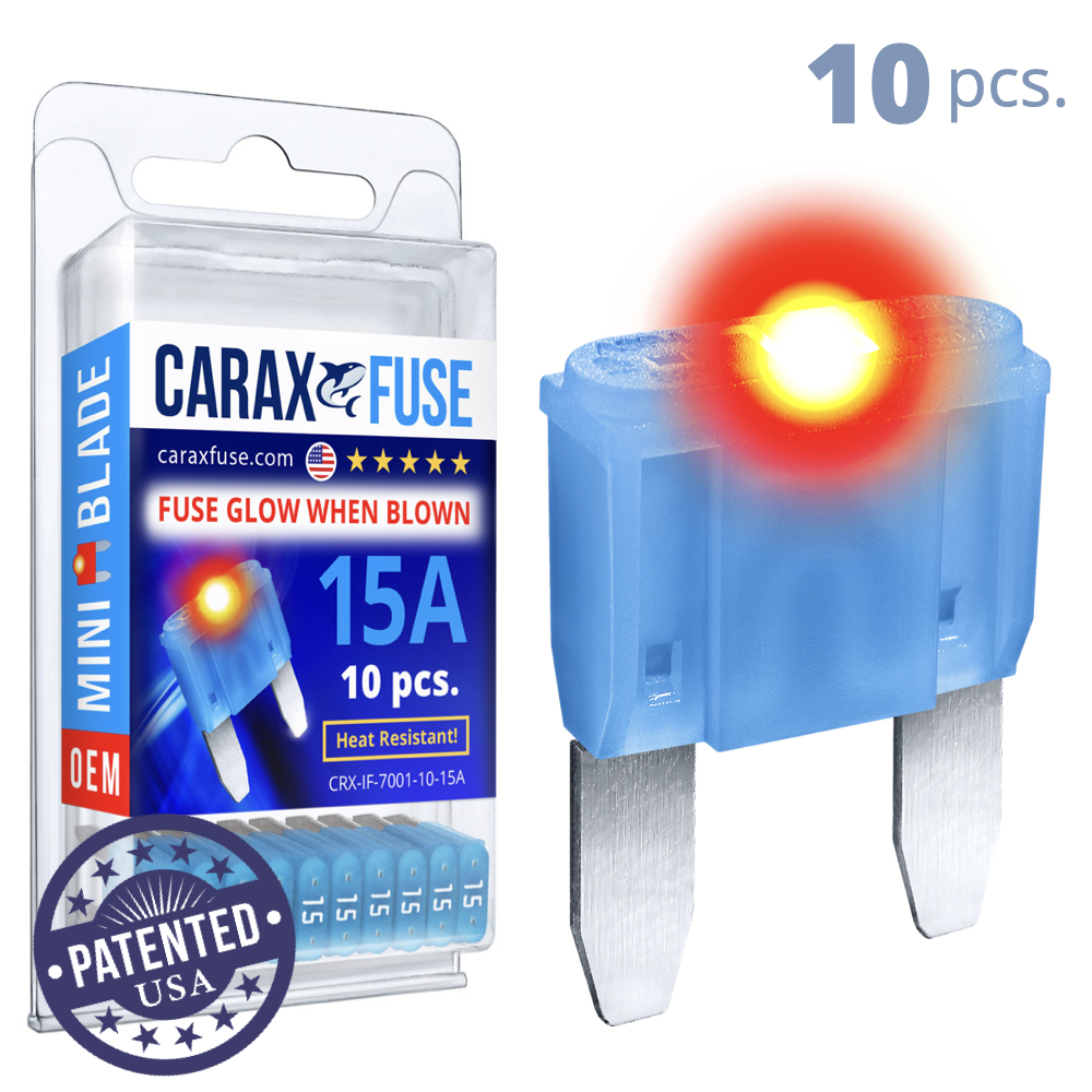 CARAX Glow Fuse. MINI Blade Kit 15A 10 pcs. Small/APM/ATM Blade Fuse.