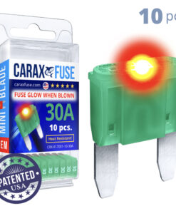 CARAX Glow Fuse. MINI Blade Kit 30A 10 pcs. Small/APM/ATM Blade Fuse.