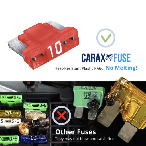 CARAX Glow Fuse. LOW PRIFILE MICRO Blade Fuse - No Melting. High-Quality Materials. Heat-Resistant