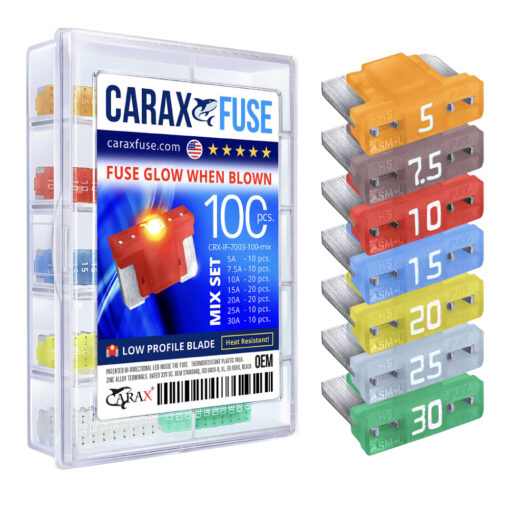 CARAX Glow Fuse. LOW PRIFILE MICRO Blade Fuse Mix Kit 100 pcs. Automotive Indicator Smart Fuse.