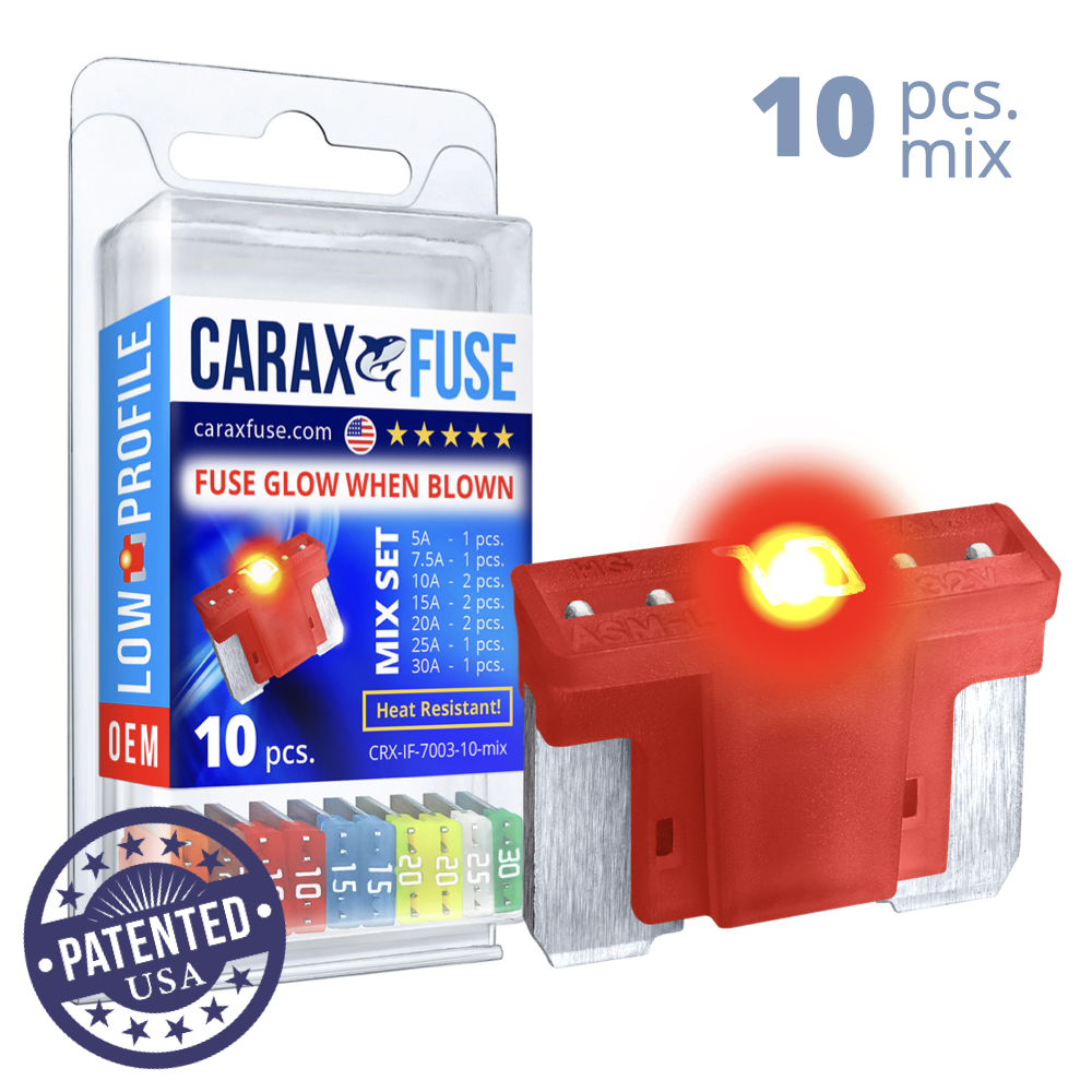 CARAX Glow Fuse. LOW PRIFILE Blade Mix Kit 10 pcs. MICRO/SUPER MINI/APS-ATT Blade Fuse.