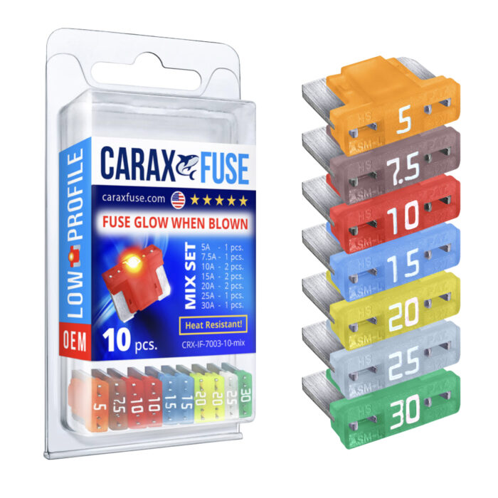 CARAX Glow Fuse. LOW PRIFILE MICRO Blade Fuse Mix Kit 10 pcs. Automotive Indicator Smart Fuse.