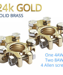 CARAX Battery Terminals Connectors - Solid Brass 24k GOLD Plated - Positive and Negative