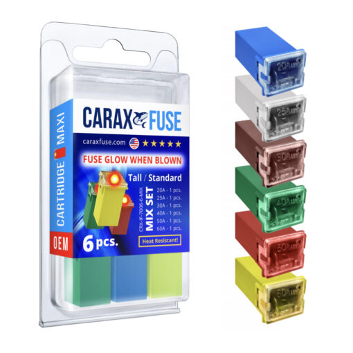 CARAX Glow Fuse. CARTRIDGE MAXI Fuse Mix Kit 6 pcs. Automotive Indicator Smart Fuse.