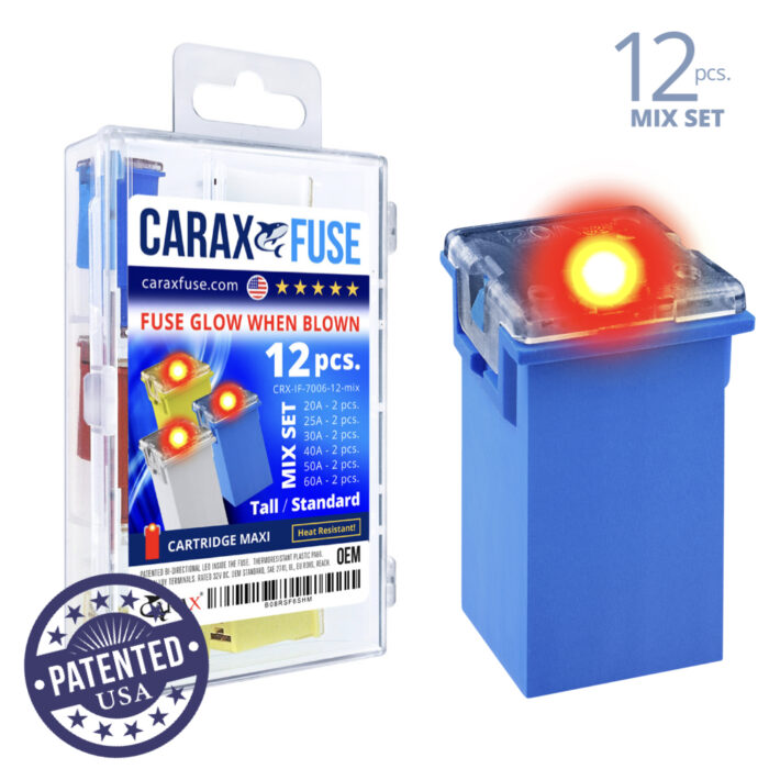 CARAX Glow Fuse. CARTRIDGE MAXI Mix Kit 12 pcs. TALL/STANDARD/FEMALE/FMX Fuse.