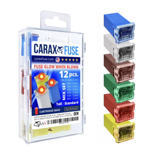 CARAX Glow Fuse. CARTRIDGE MAXI Fuse Mix Kit 12 pcs. Automotive Indicator Smart Fuse.