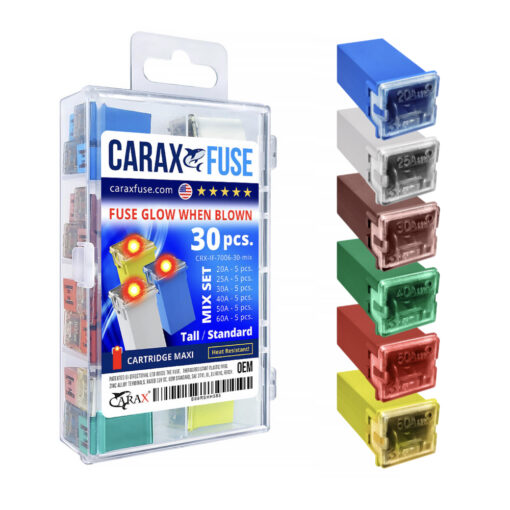 CARAX Glow Fuse. CARTRIDGE MAXI Fuse Mix Kit 30 pcs. Automotive Indicator Smart Fuse.