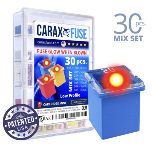 CARAX Glow Fuse. CARTRIDGE MINI Mix Kit 30 pcs. LOW PROFILE/MINI/FEMALE/FMX Fuse.