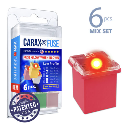 CARAX Glow Fuse. CARTRIDGE Mix Kit 6 pcs. LOW PROFILE/MINI/FEMALE/FMX Fuse.