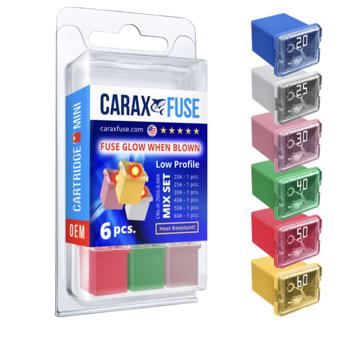 CARAX Glow Fuse. CARTRIDGE Fuse Mix Kit 6 pcs. Automotive Indicator Smart Fuse.