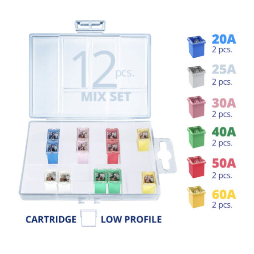 CARAX Glow Fuse. Smart CARTRIDGE Mix Fuse 12 pcs.: 20A, 25A, 30A, 40A, 50A, 60A
